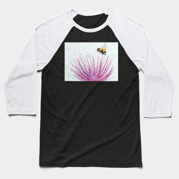 Bumble bee and Pink Flower Baseball T-Shirt by Casimirasquirkyart